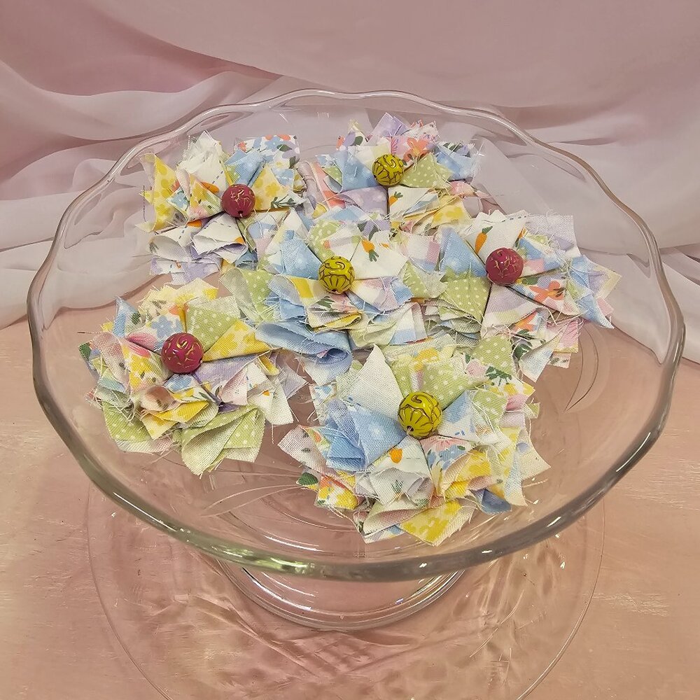 6pc Joyful Garden Fabric Shabby Pinwheel Flower Set, Bright & Colorful Pastels